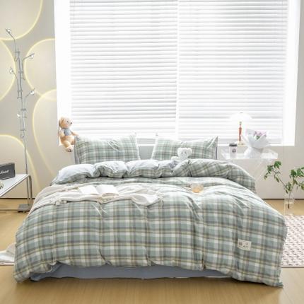 91家纺网 家纺一手货源 找家纺 2023爆款恋人优选良品全棉水洗棉四件套纯棉宿舍三件套 莫妮绿+浅兰