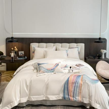 魅都新款阿克苏长绒棉刺绣轻奢凤四件套邂逅彩虹椰奶白