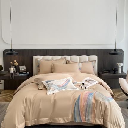 魅都新款阿克苏长绒棉刺绣轻奢凤四件套邂逅彩虹香槟金