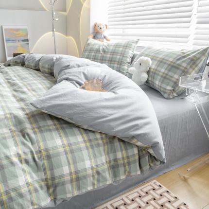 91家纺网 家纺一手货源 找家纺 恋人优选良品全棉水洗棉四件套纯棉宿舍三件套 莫妮绿+浅兰