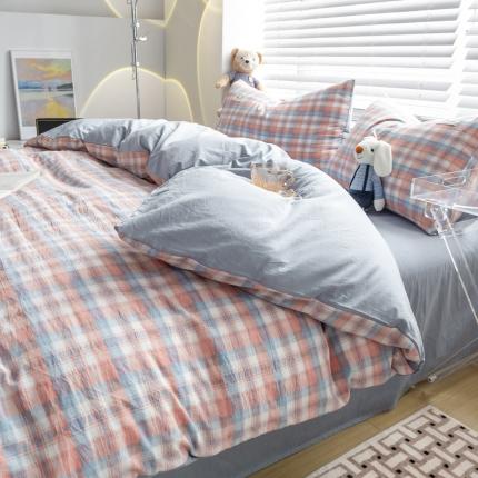 91家纺网 家纺一手货源 找家纺 恋人优选良品全棉水洗棉四件套纯棉宿舍三件套 星空桔+浅兰