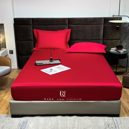 91家纺网 家纺一手货源 找家纺 秀色 2025爆款A类刺绣纯色50支贡缎纯棉单件床笠全棉 海棠红