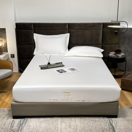 91家纺网 家纺一手货源 找家纺 秀色 2025爆款A类刺绣纯色50支贡缎纯棉单件床笠全棉 皓月白