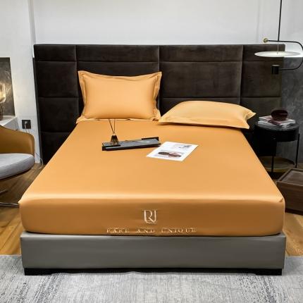 91家纺网 家纺一手货源 找家纺 秀色 2025爆款A类刺绣纯色50支贡缎纯棉单件床笠全棉 南瓜橘