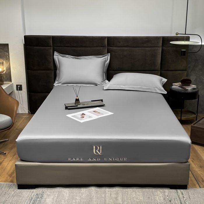 91家纺网 家纺一手货源 找家纺 秀色 2025爆款A类刺绣纯色50支贡缎纯棉单件床笠全棉 典雅灰