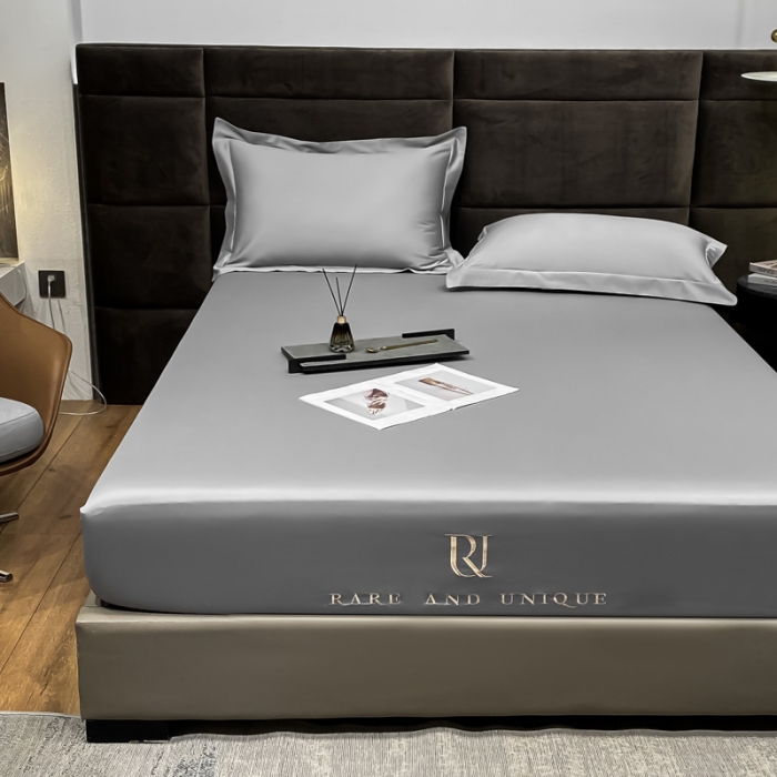 91家纺网 家纺一手货源 找家纺 秀色 2025爆款A类刺绣纯色50支贡缎纯棉单件床笠全棉 典雅灰