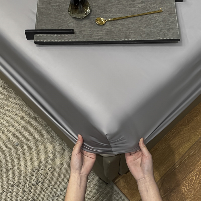 91家纺网 家纺一手货源 找家纺 秀色 2025爆款A类刺绣纯色50支贡缎纯棉单件床笠全棉 典雅灰