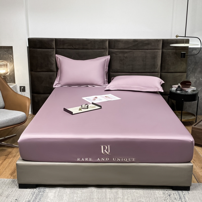 91家纺网 家纺一手货源 找家纺 秀色 2025爆款A类刺绣纯色50支贡缎纯棉单件床笠全棉 香芋紫