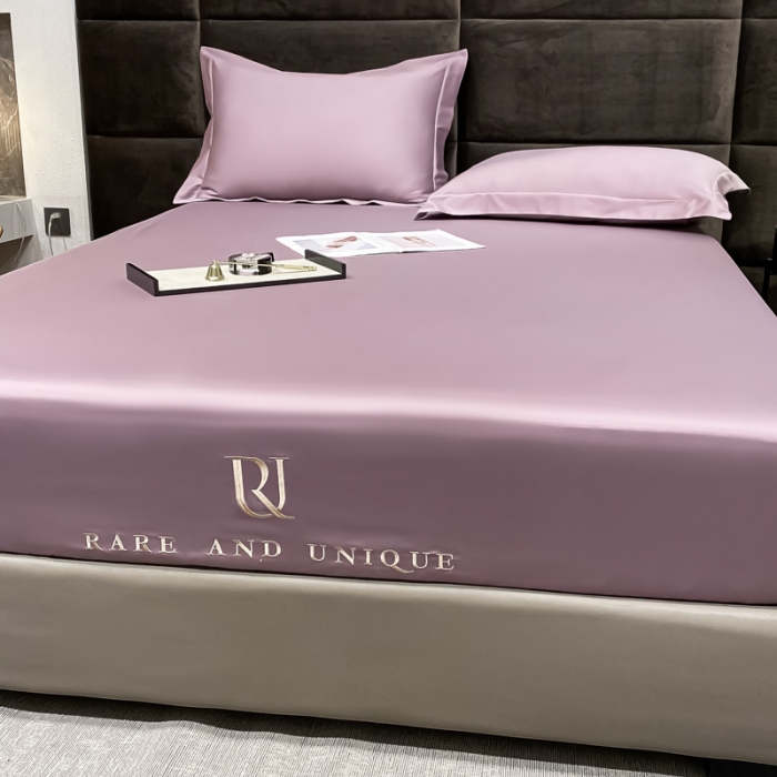 91家纺网 家纺一手货源 找家纺 秀色 2025爆款A类刺绣纯色50支贡缎纯棉单件床笠全棉 香芋紫