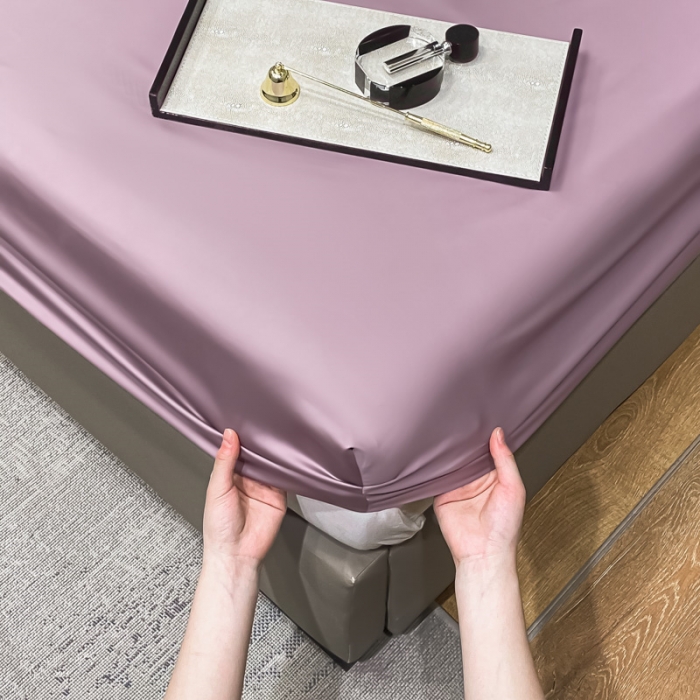 91家纺网 家纺一手货源 找家纺 秀色 2025爆款A类刺绣纯色50支贡缎纯棉单件床笠全棉 香芋紫