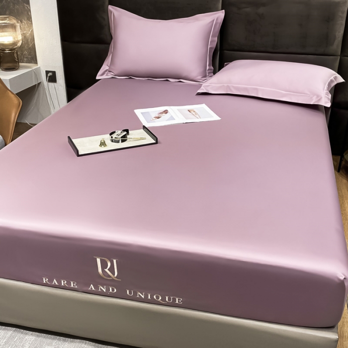 91家纺网 家纺一手货源 找家纺 秀色 2025爆款A类刺绣纯色50支贡缎纯棉单件床笠全棉 香芋紫