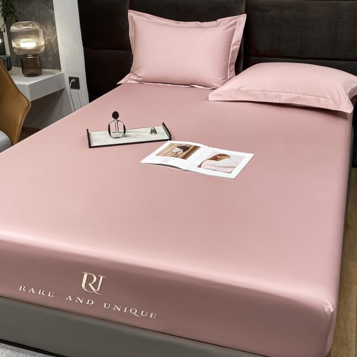 91家纺网 家纺一手货源 找家纺 秀色 2025爆款A类刺绣纯色50支贡缎纯棉单件床笠全棉 玉颜粉