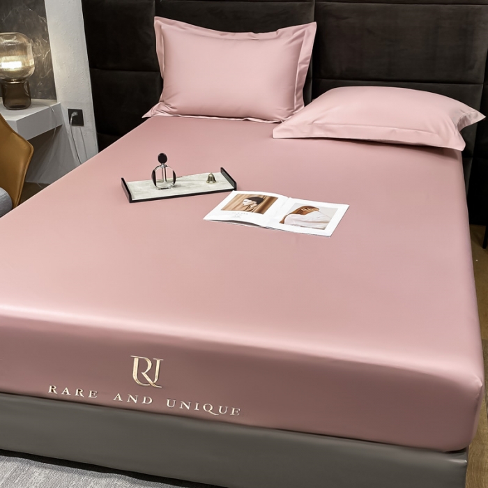 91家纺网 家纺一手货源 找家纺 秀色 2025爆款A类刺绣纯色50支贡缎纯棉单件床笠全棉 玉颜粉