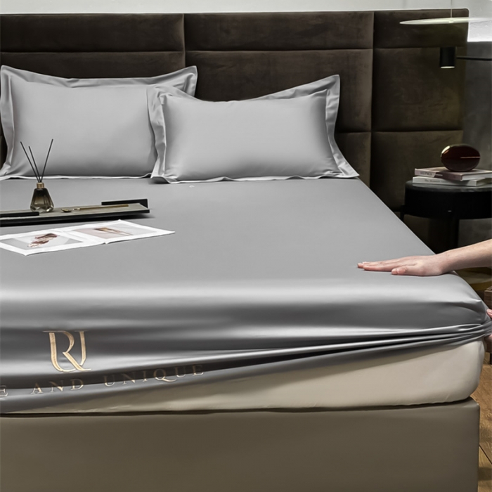 91家纺网 家纺一手货源 找家纺 秀色 2025爆款A类刺绣纯色50支贡缎纯棉单件床笠全棉 典雅灰