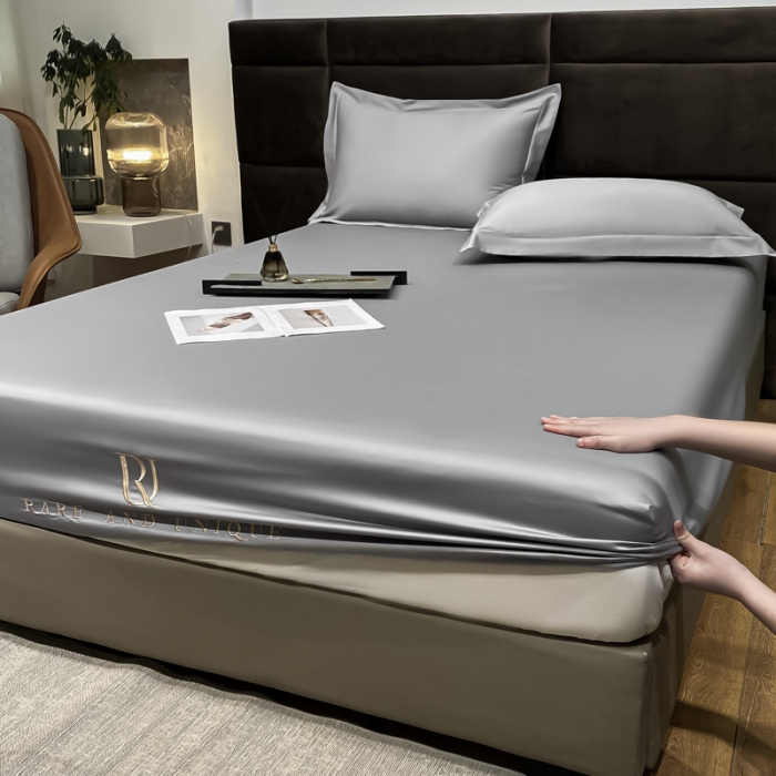 91家纺网 家纺一手货源 找家纺 秀色 2025爆款A类刺绣纯色50支贡缎纯棉单件床笠全棉 典雅灰