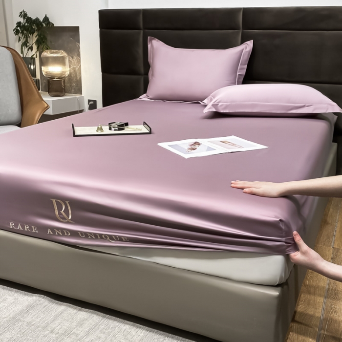 91家纺网 家纺一手货源 找家纺 秀色 2025爆款A类刺绣纯色50支贡缎纯棉单件床笠全棉 香芋紫