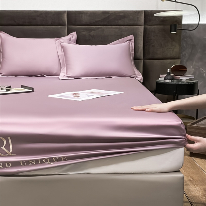 91家纺网 家纺一手货源 找家纺 秀色 2025爆款A类刺绣纯色50支贡缎纯棉单件床笠全棉 香芋紫