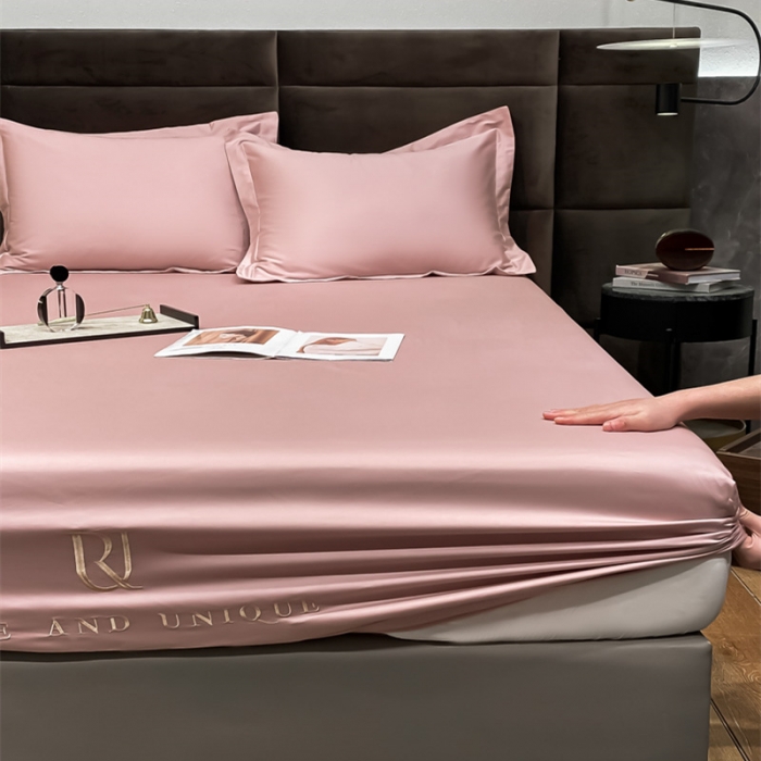 91家纺网 家纺一手货源 找家纺 秀色 2025爆款A类刺绣纯色50支贡缎纯棉单件床笠全棉 玉颜粉