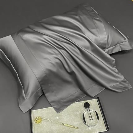 91家纺网 家纺一手货源 找家纺 秀色 2025爆款A类刺绣纯色50支贡缎纯棉单枕套1对 帝王灰