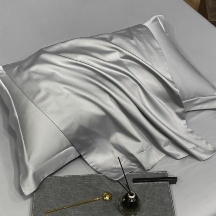 91家纺网 家纺一手货源 找家纺 秀色 2025爆款A类刺绣纯色50支贡缎纯棉单枕套1对 典雅灰