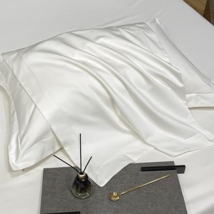 91家纺网 家纺一手货源 找家纺 秀色 2025爆款A类刺绣纯色50支贡缎纯棉单枕套1对 皓月白