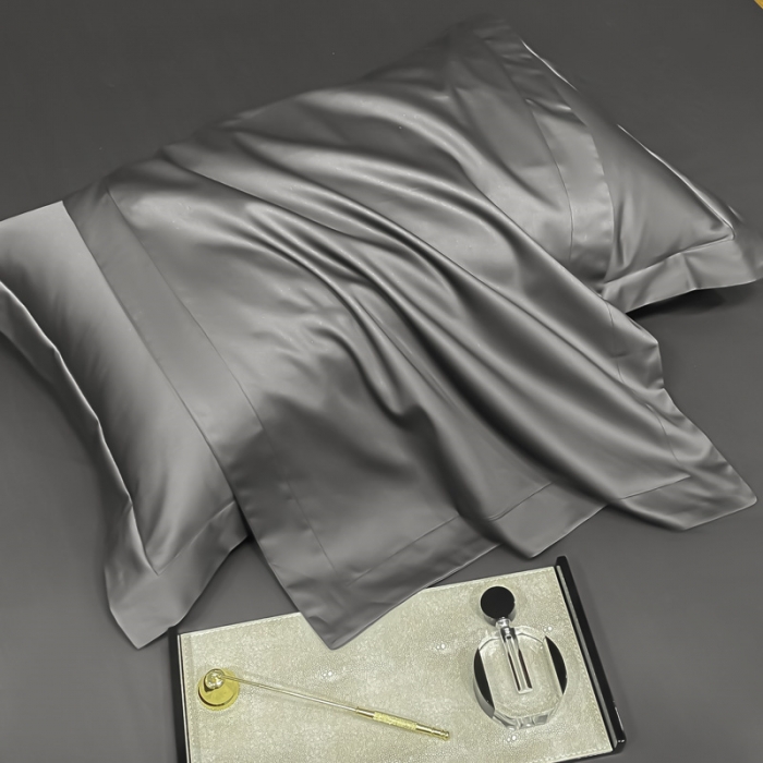 91家纺网 家纺一手货源 找家纺 秀色 2025爆款A类刺绣纯色50支贡缎纯棉单枕套1对 帝王灰