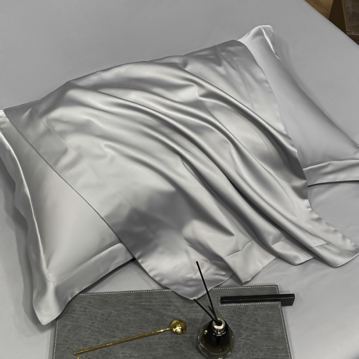91家纺网 家纺一手货源 找家纺 秀色 2025爆款A类刺绣纯色50支贡缎纯棉单枕套1对 典雅灰