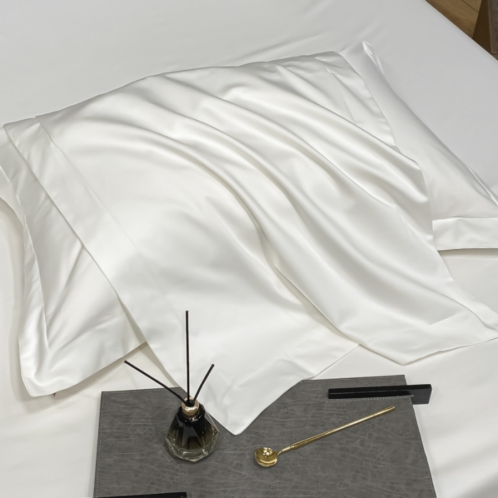 91家纺网 家纺一手货源 找家纺 秀色 2025爆款A类刺绣纯色50支贡缎纯棉单枕套1对 皓月白