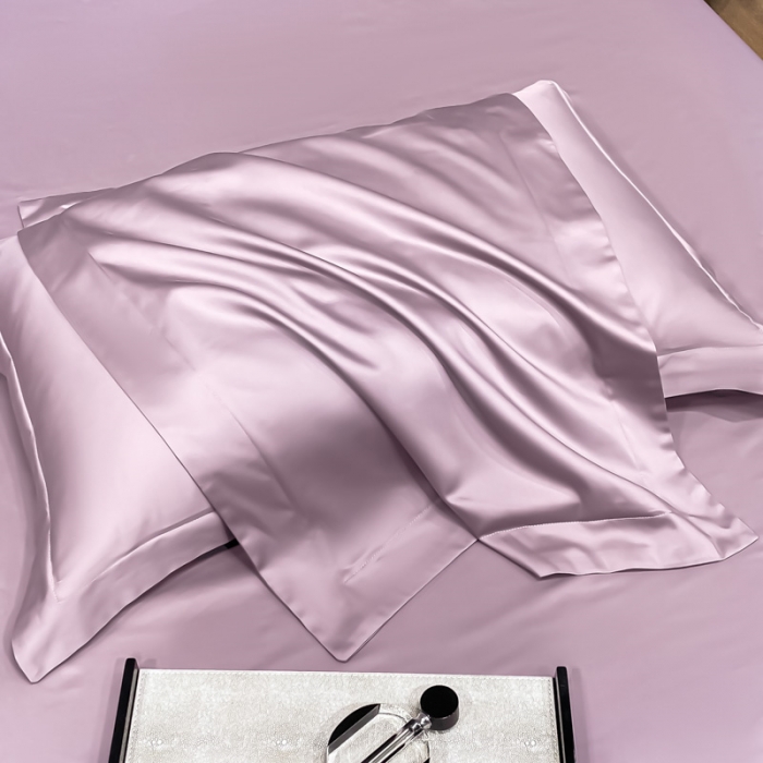 91家纺网 家纺一手货源 找家纺 秀色 2025爆款A类刺绣纯色50支贡缎纯棉单枕套1对 香芋紫