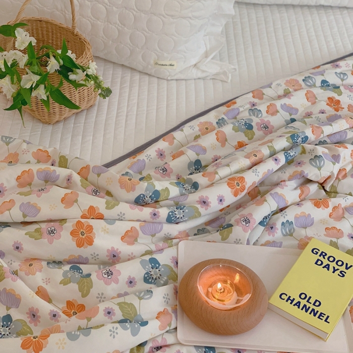 91家纺网 家纺一手货源 找家纺 慕尚 2025新款针织棉印花夏凉被空调被 蝴蝶花