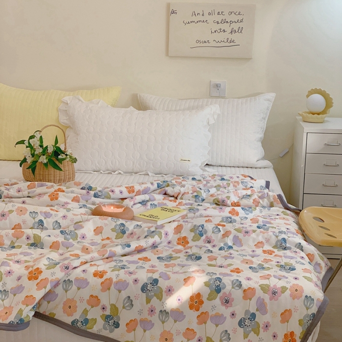 91家纺网 家纺一手货源 找家纺 慕尚 2025新款针织棉印花夏凉被空调被 蝴蝶花