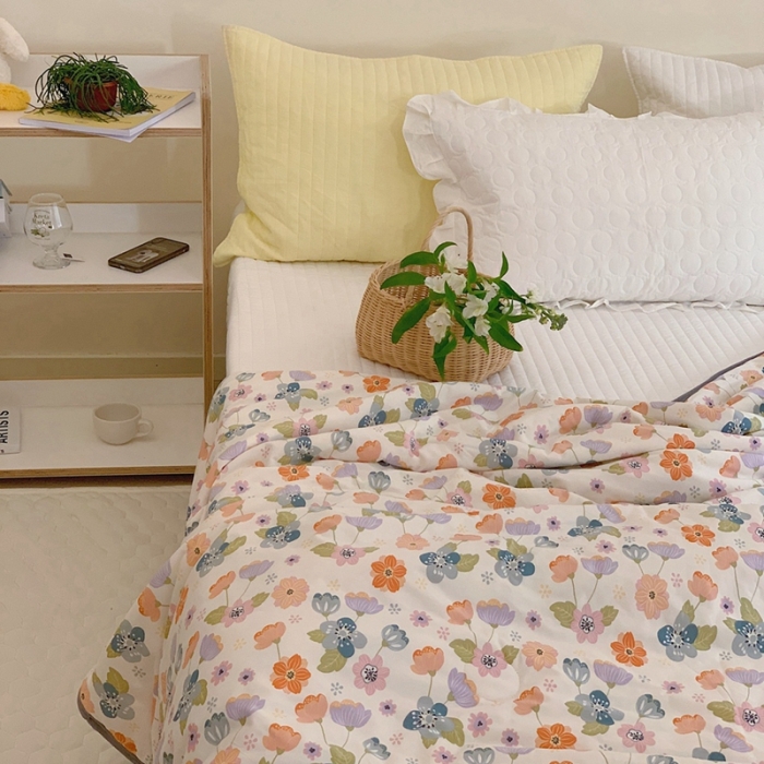 91家纺网 家纺一手货源 找家纺 慕尚 2025新款针织棉印花夏凉被空调被 蝴蝶花