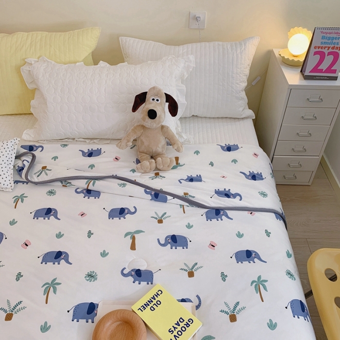 91家纺网 家纺一手货源 找家纺 慕尚 2025新款针织棉印花夏凉被空调被 可爱小象