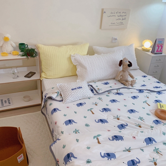 91家纺网 家纺一手货源 找家纺 慕尚 2025新款针织棉印花夏凉被空调被 可爱小象