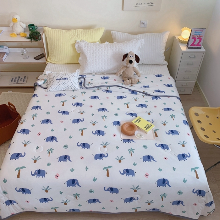 91家纺网 家纺一手货源 找家纺 慕尚 2025新款针织棉印花夏凉被空调被 可爱小象