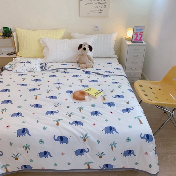 91家纺网 家纺一手货源 找家纺 慕尚 2025新款针织棉印花夏凉被空调被 可爱小象