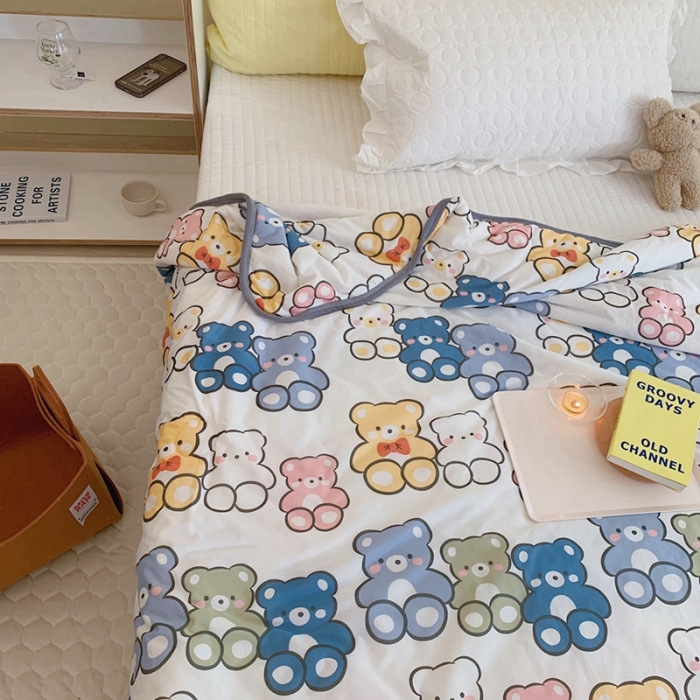 91家纺网 家纺一手货源 找家纺 慕尚 2025新款针织棉印花夏凉被空调被 小熊宝贝