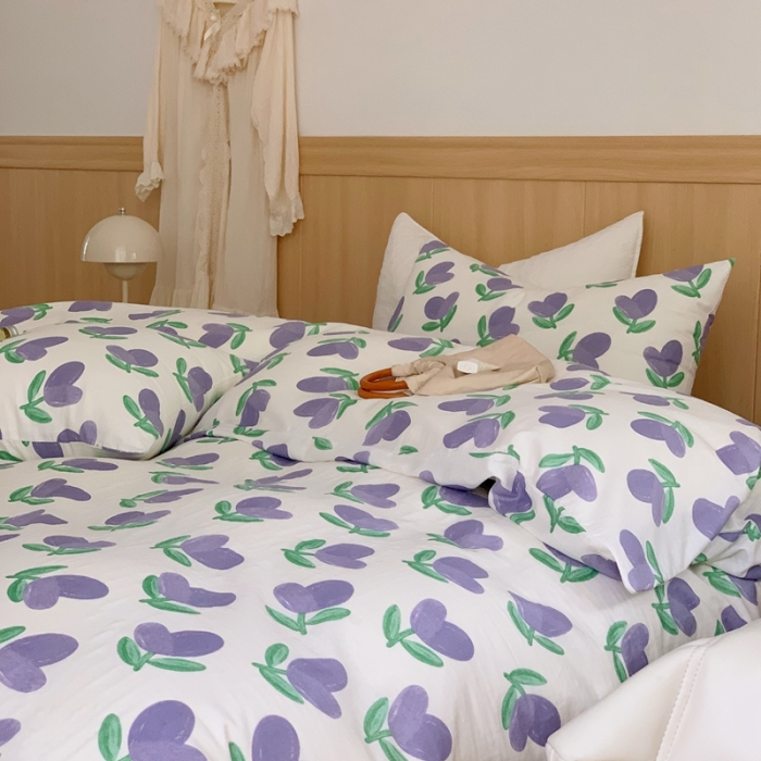 91家纺网 家纺一手货源 找家纺 黛馨 2025新款A类小清新双层纱四件套（实拍）郁金香