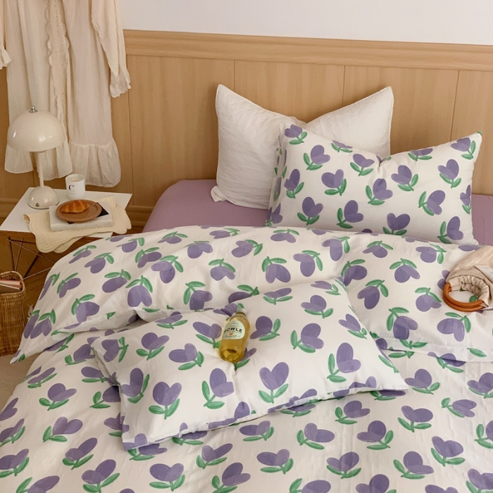 91家纺网 家纺一手货源 找家纺 黛馨 2025新款A类小清新双层纱四件套（实拍）郁金香