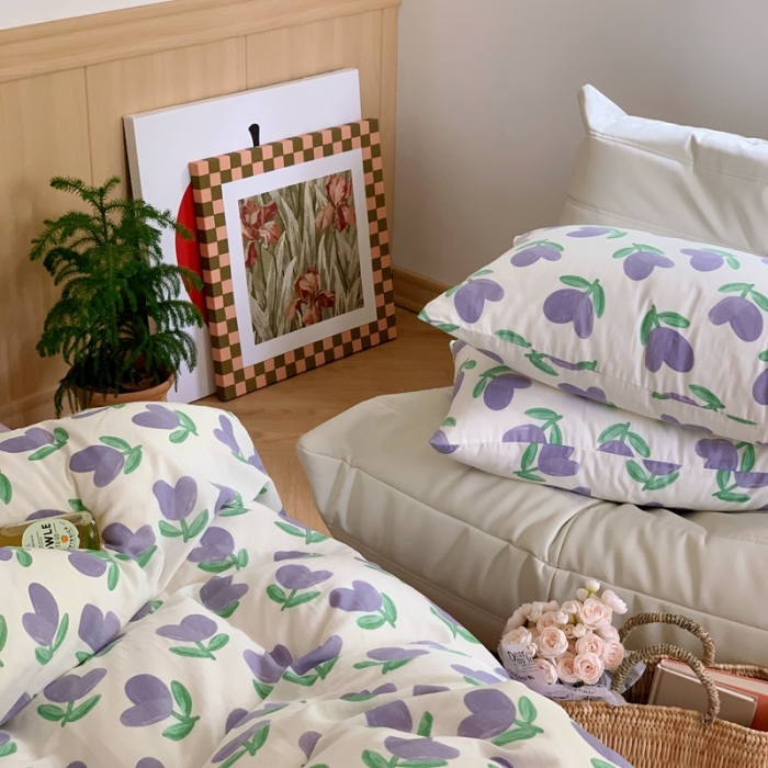 91家纺网 家纺一手货源 找家纺 黛馨 2025新款A类小清新双层纱四件套（实拍）郁金香