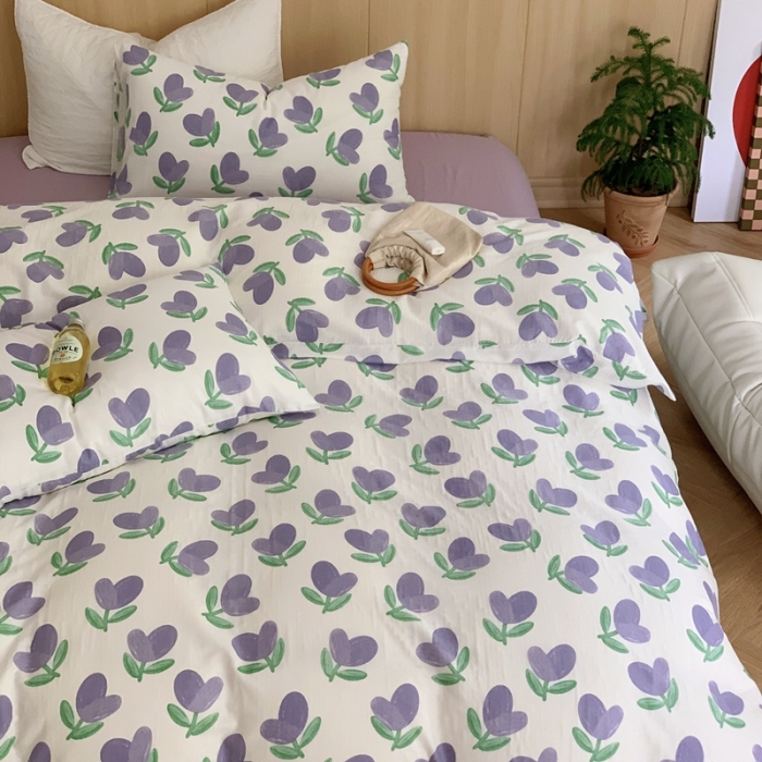 91家纺网 家纺一手货源 找家纺 黛馨 2025新款A类小清新双层纱四件套（实拍）郁金香