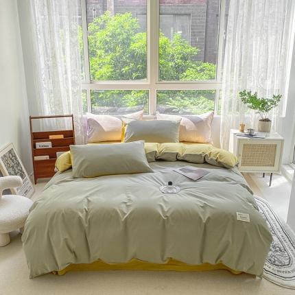 91家纺网 家纺一手货源 找家纺 寐居 2023新款全棉水洗棉四件套 抹茶绿+橡木黄