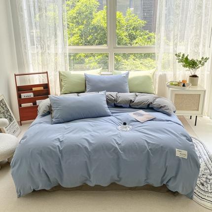 91家纺网 家纺一手货源 找家纺 寐居 2023新款全棉水洗棉四件套 深蓝+灰