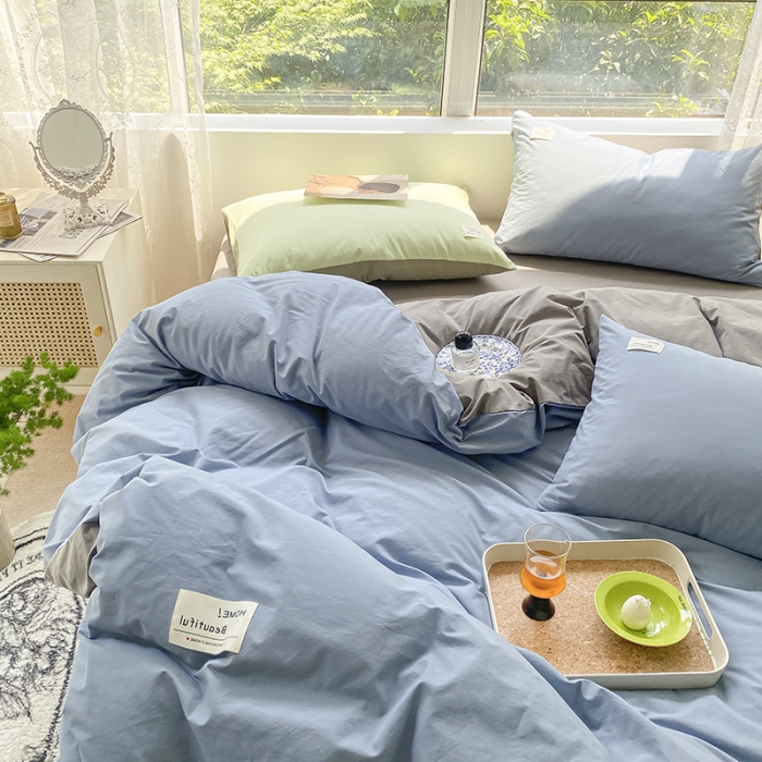 91家纺网 家纺一手货源 找家纺 寐居 2023新款全棉水洗棉四件套 深蓝+灰