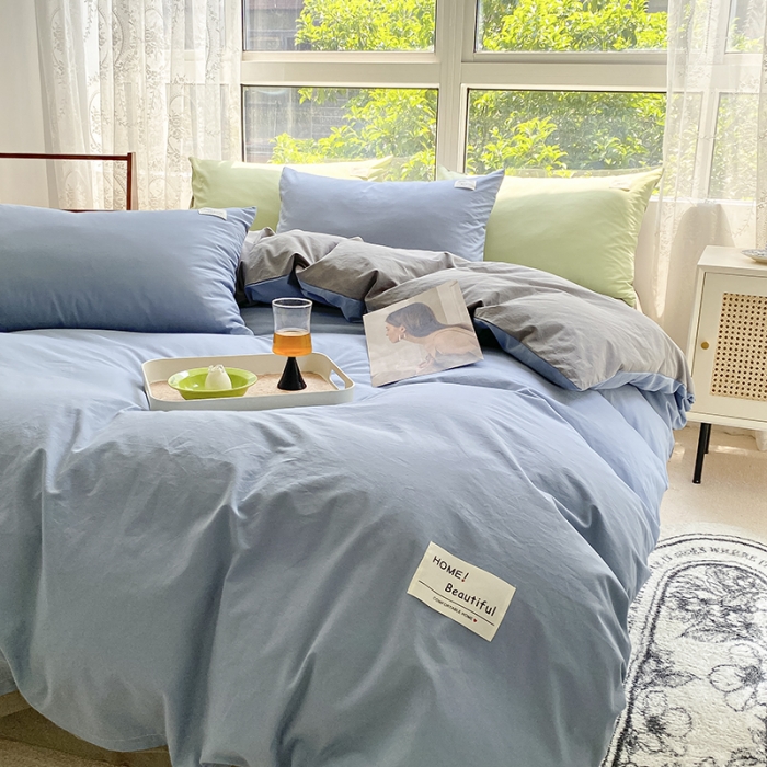 91家纺网 家纺一手货源 找家纺 寐居 2023新款全棉水洗棉四件套 深蓝+灰