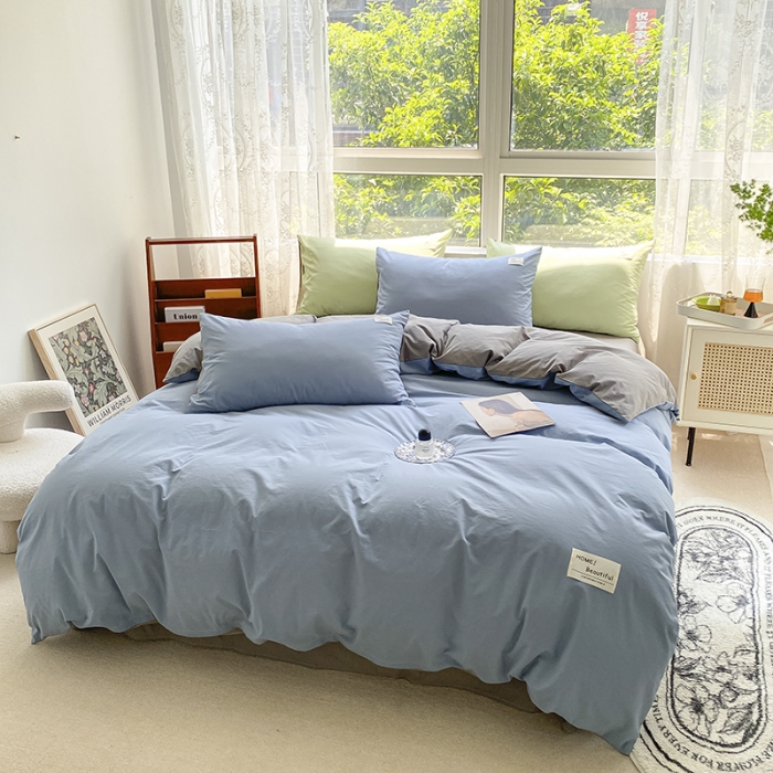 91家纺网 家纺一手货源 找家纺 寐居 2023新款全棉水洗棉四件套 深蓝+灰