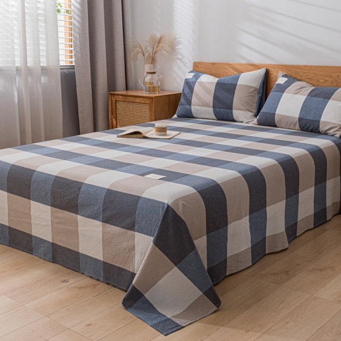 91家纺网 家纺一手货源 找家纺 宝士康 2023新款无印风系列单床单 深蓝大格