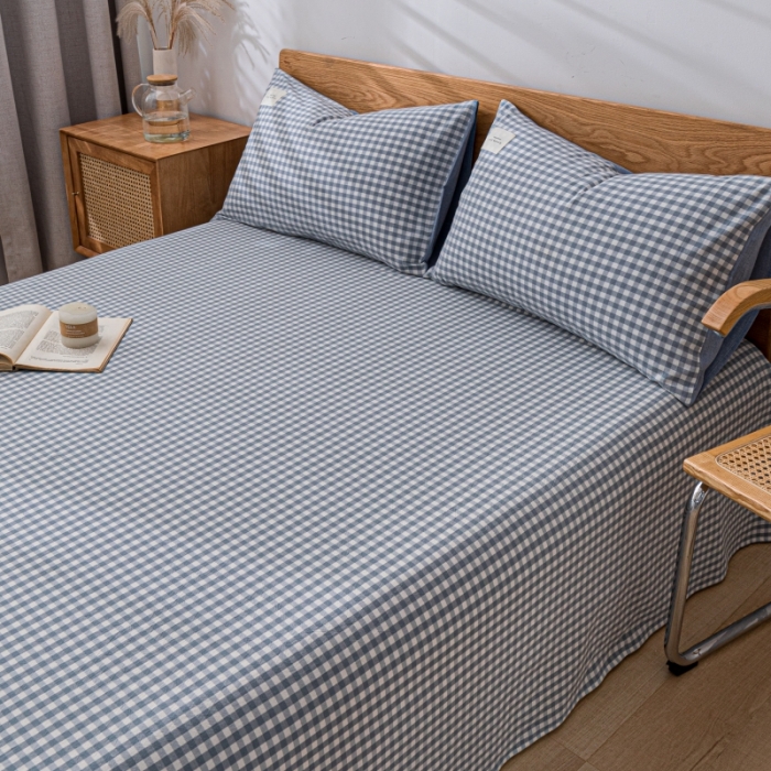 91家纺网 家纺一手货源 找家纺 宝士康 2023新款无印风系列单床单 天蓝小格