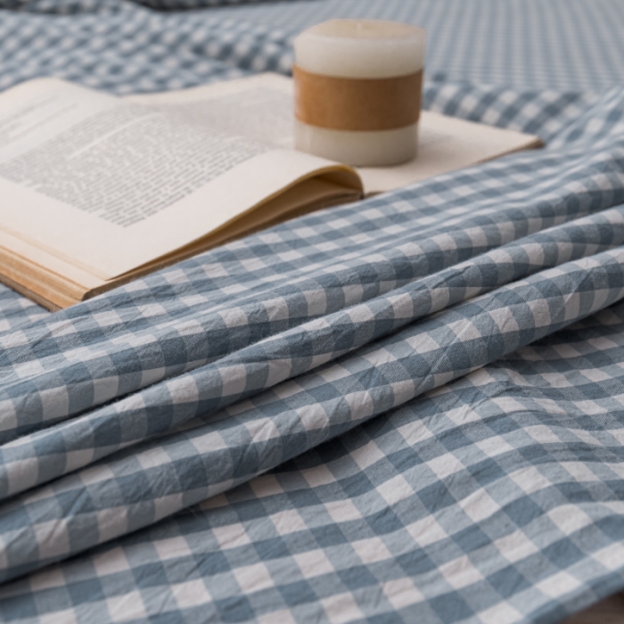 91家纺网 家纺一手货源 找家纺 宝士康 2023新款无印风系列单床单 天蓝小格