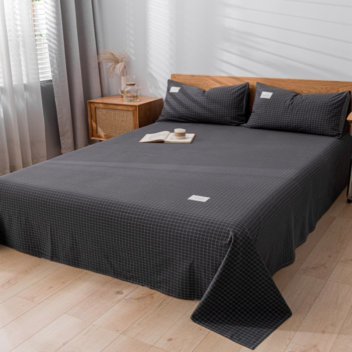 91家纺网 家纺一手货源 找家纺 宝士康 2023新款无印风系列单床单 小黑格